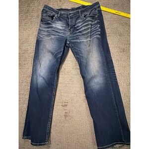 BKE Tyler Jeans Mens 38x30 Blue Straight Leg  Men's Preppy Heavy Stitch (M)